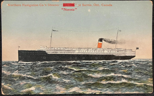 Northern Navigation Co.’s Steamer “Noronic” at Sabrina, Ontario, Canada - Printed in Great Britain - Vintage Postcard