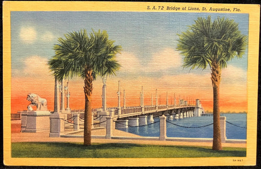 Bridge of Lions, St. Augustine, Florida - Vintage Postcard
