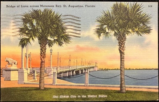 Bridge of Lions across Matanzas Bay, St. Augustine, Florida - The Oldest City in the United States - Vintage Postcard