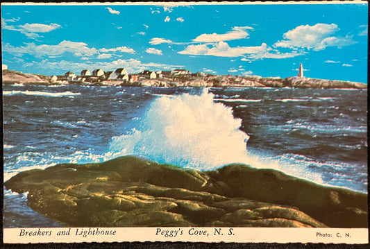Breakers and Lighthouse - Peggy’s Cove, Nova Scotia, Canada - Photographer: C. N. - Vintage Railwayostcard