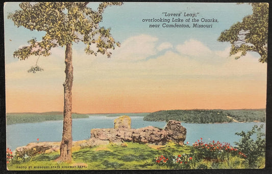 Lovers’ Leap, overlooking Lake of the Ozarks, near Camdenton, Missouri - Photo by Missouri State Highway Dept. - Vintage Postcard
