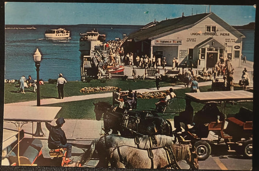 Union Terminal Pier at Mackinac Island in Michigan’s Upper Peninsula - Vintage Postcard