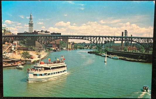 The Goodtime II on the Cuyahoga River - Cleveland, Ohio - Vintage Postcard