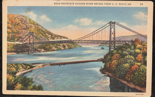Bear Mountain Hudson River Bridge From U. S. Route 9, New York - Vintage Postcard