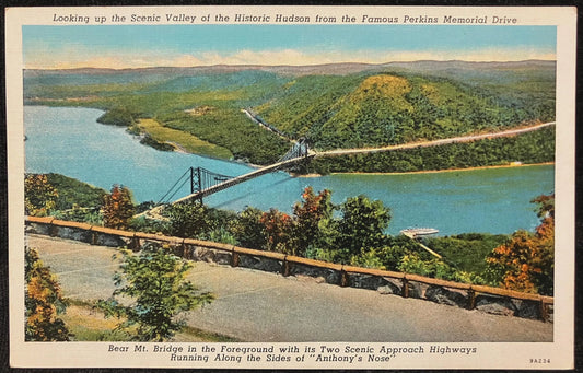 Looking up the Scenic Valley of the Historic Hudson from the Famous Perkins Memorial Drive, New York - Vintage Postcard