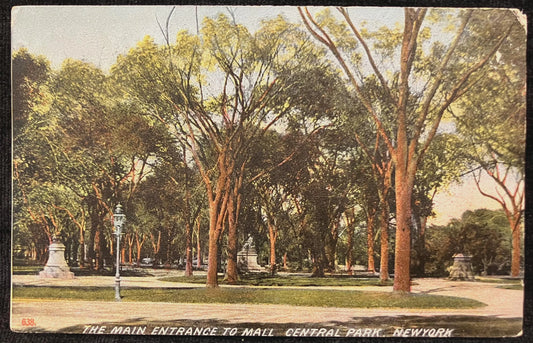The Main Entrance to Mall Central Park, New York - Vintage Postcard