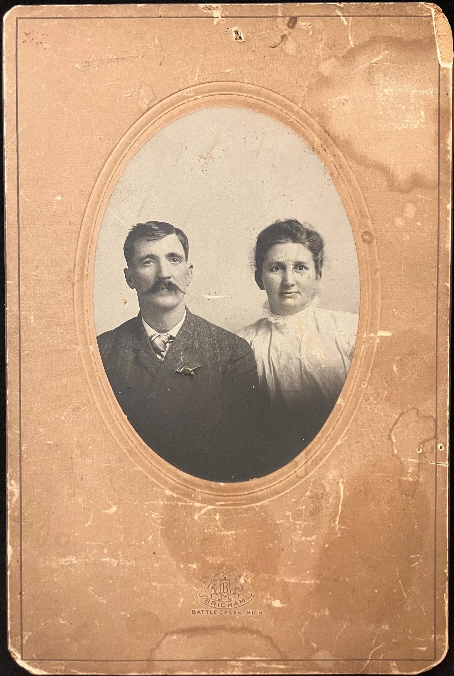 Victorian Man and Woman - Brigham Battle Creek, Michigan - Vintage Photo