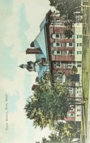 Doyle School in Flint, Michigan - Vintage School Postcard