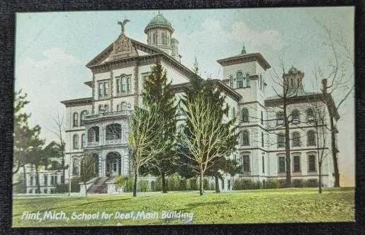 Main Building of School of Deaf in Flint, Michigan - Vintage School Postcard