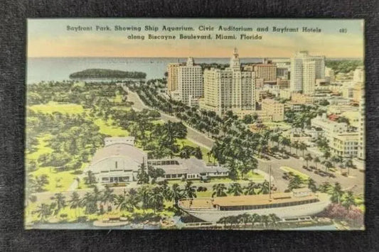 Buildings along Biscayne Boulevard, Miami, Florida - Vintage Linen Postcard