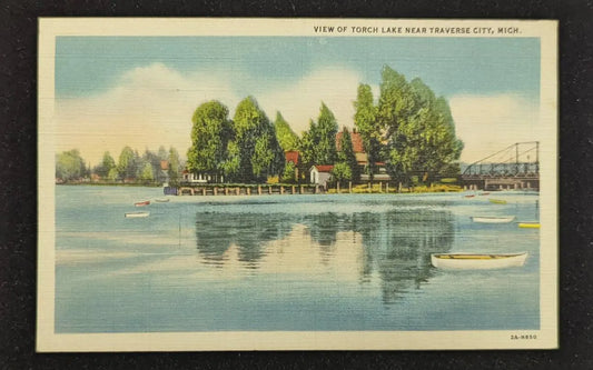 View of Torch Lake Near Traverse City, Michigan - Vintage Scenic Postcard