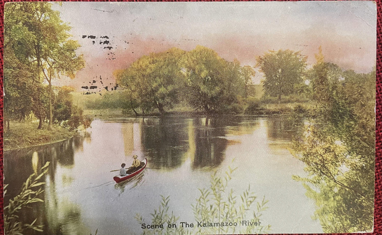 Scene on The Kalamazoo River, Kalamazoo, Michigan - Vintage Scenic Postcard