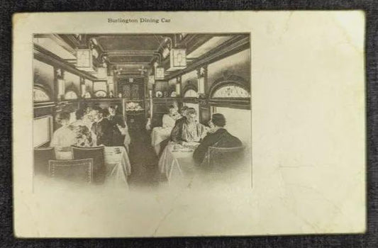Burlington Dining Car - Vintage Train Dining Car Postcard