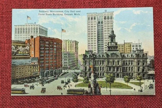 Downtown Detroit, Michigan - Vintage Postcard
