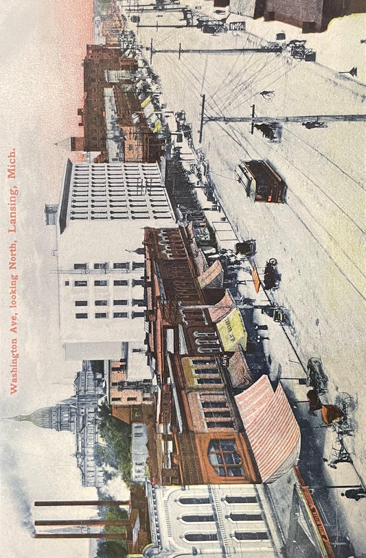 Washington Ave, looking North, Lansing, Michigan - Vintage Postcard