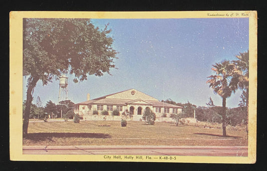 City Hall, Holly Hill, Florida - Vintage 1950s Postcard