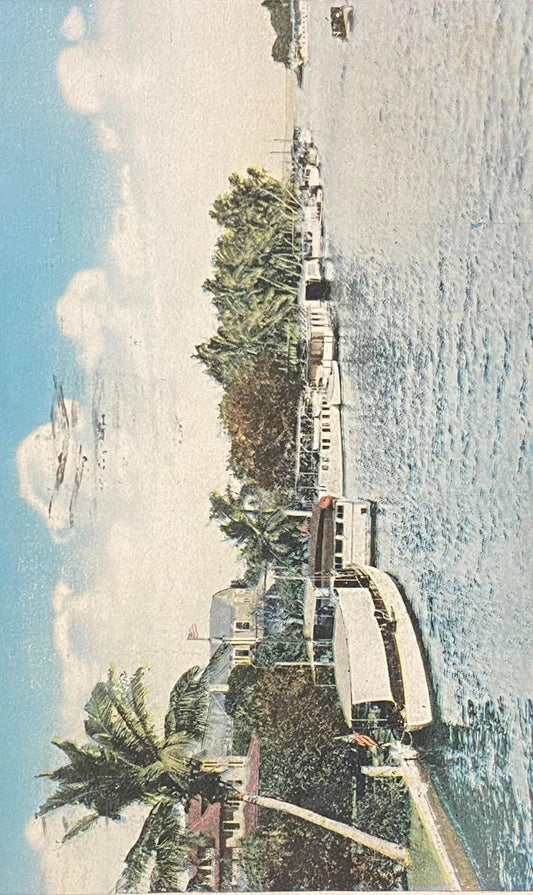 Along Miami River Below Bridge, Miami, Florida - Vintage 1920s Postcard