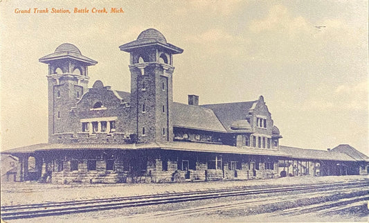 Grand Trunk Station, Battle Creek, Michigan - 1914 VIntage Postcard