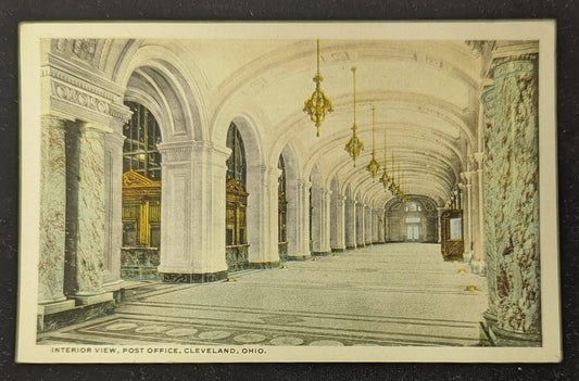 Interior View, Post Office, Cleveland, Ohio - Vintage Postcard