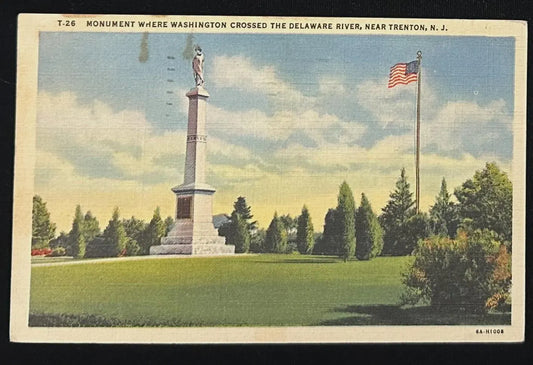 Monument where Washington Crossed the Delaware River, Near Trenton, New Jersey - Vintage Postcard
