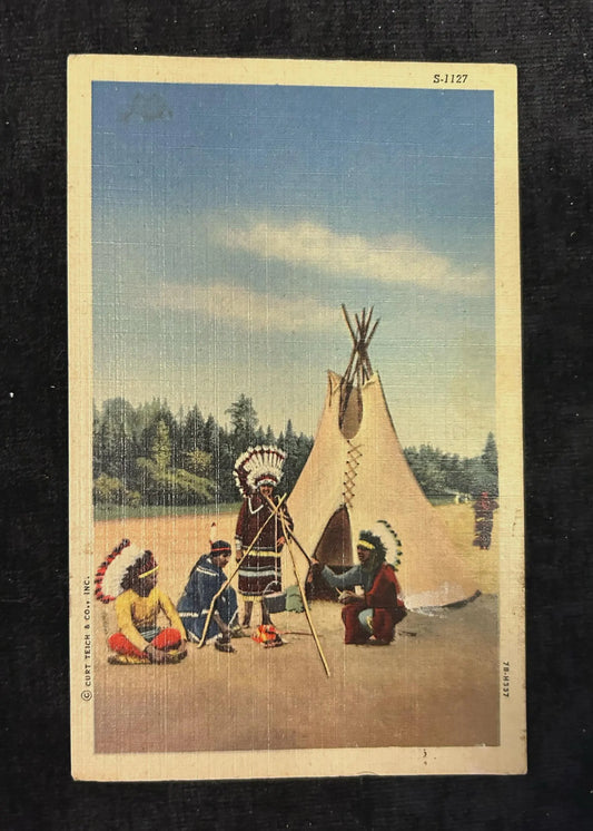 Native People Cooking - Wisconsin - Vintage Postcard