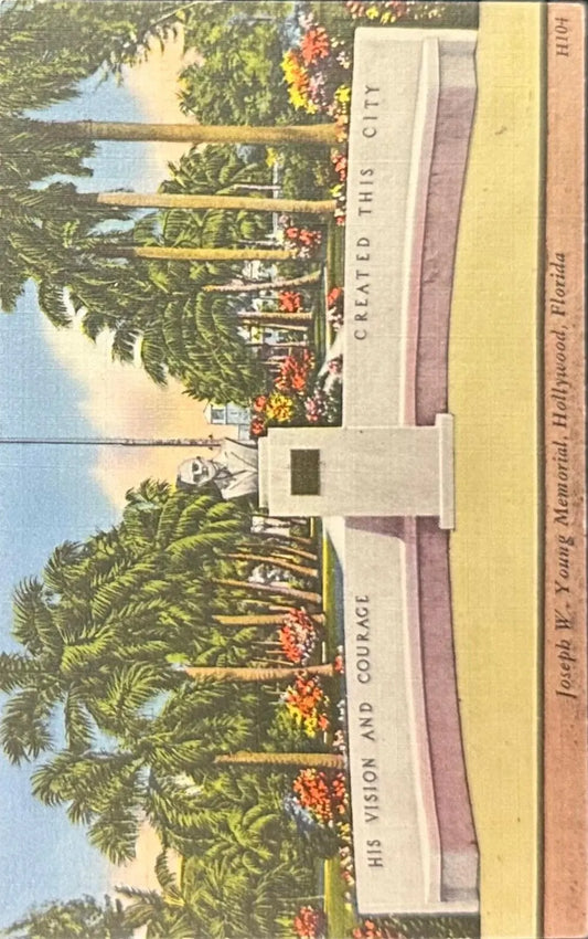 Joseph W. Young Memorial, Hollywood, Florida - Vintage Postcard