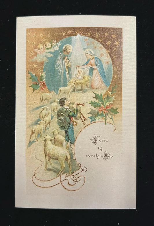 Gloria in Excelsis Deo - Shepherds with Sheep at Nativity Scene - Vintage Italian made Christmas Card - 1920 Christmas Postcard
