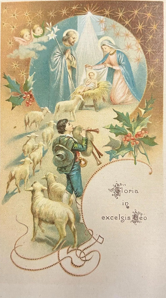 Gloria in Excelsis Deo - Shepherds with Sheep at Nativity Scene - Vintage Italian made Christmas Card - 1920 Christmas Postcard