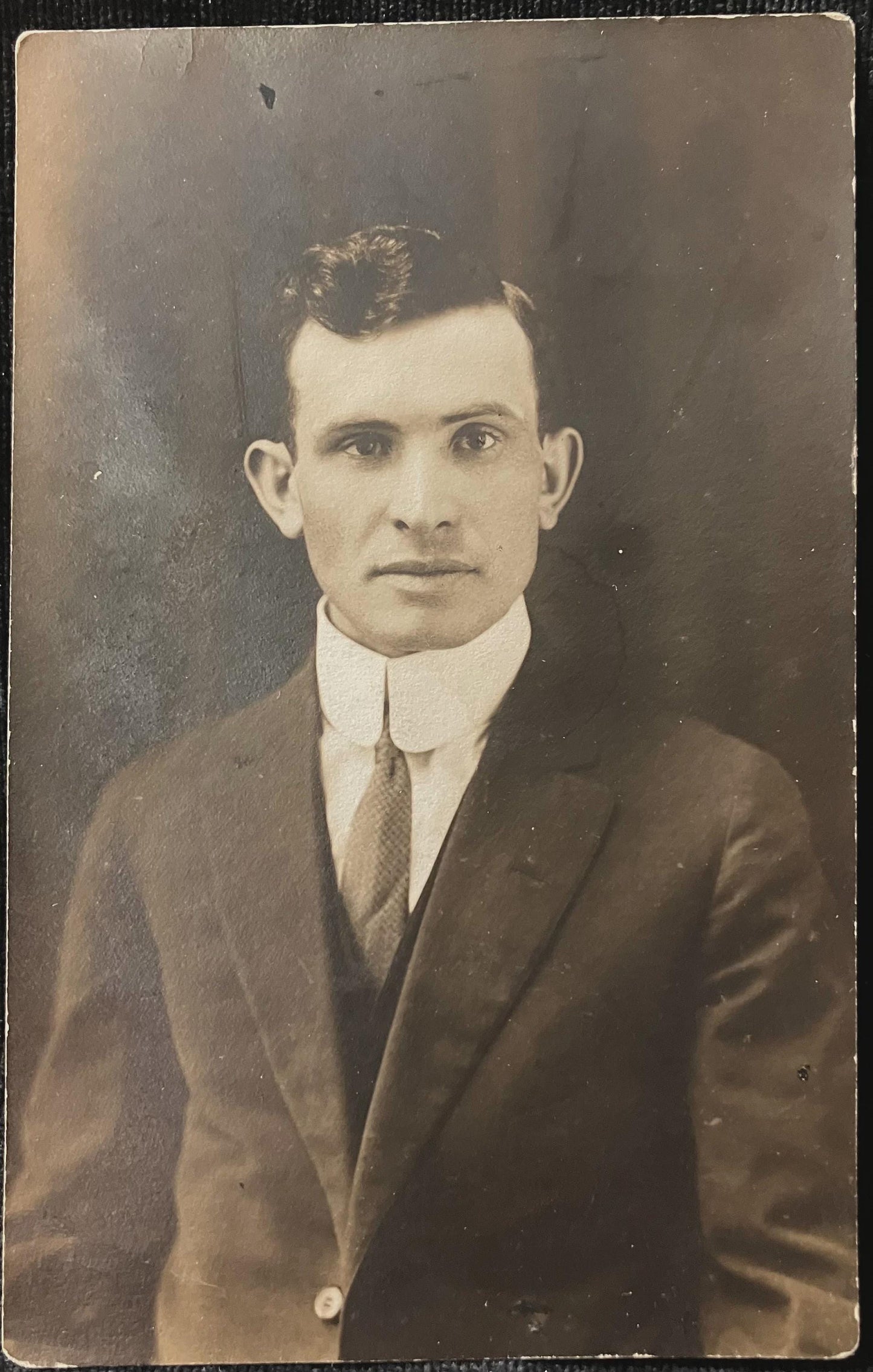 RPPC -Great photo 0f Man Wearing Paper Removable Colllar- Vintage Men's style RPPC Postcard