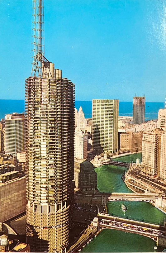Chicago River and Marina City - Vintage Chicago Postcard
