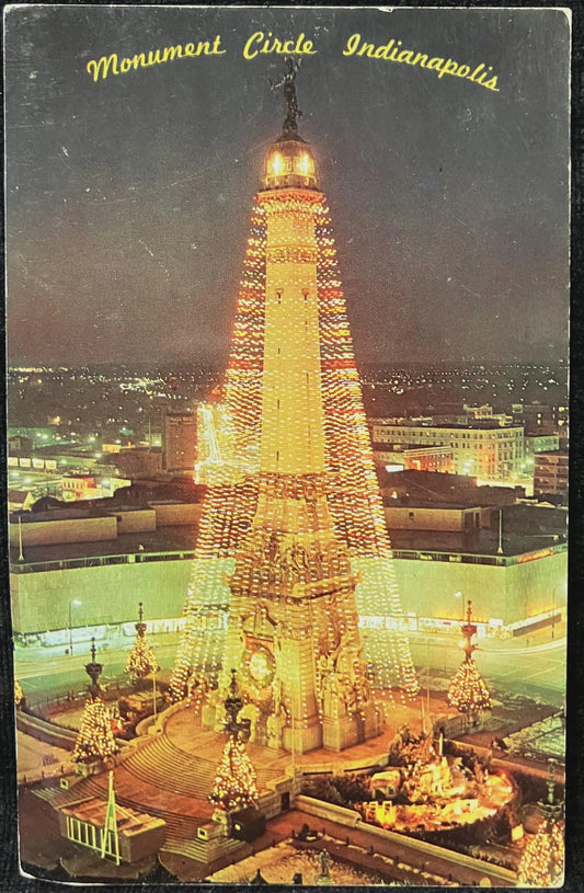 Monument Circle Indianapolis - Color by R. P. Hadley - Vintage Postcard