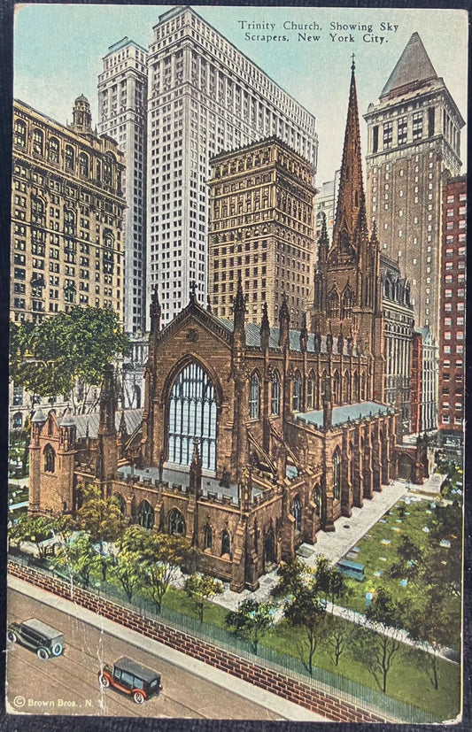 Trinity Church, Showing Skyscrapers, New York City, New York - Vintage Postcard
