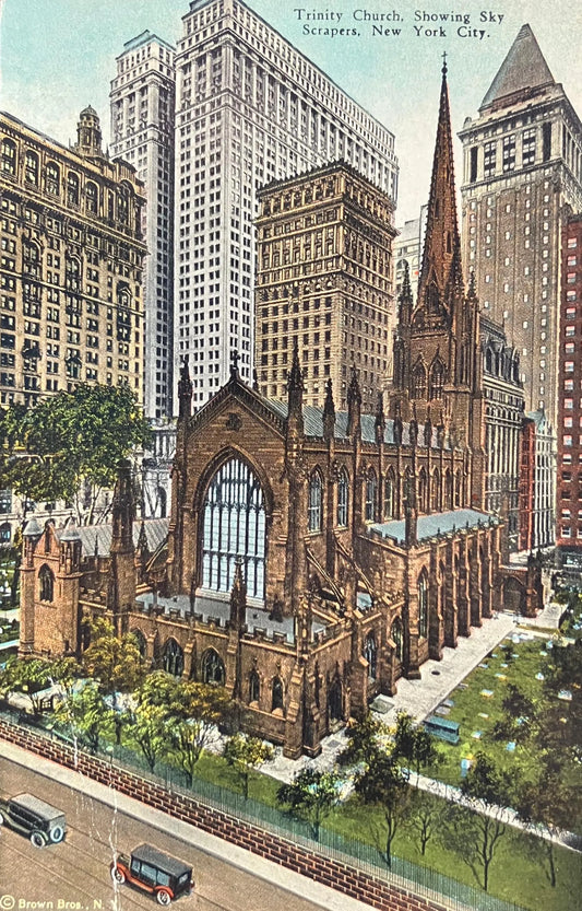 Trinity Church, Showing Skyscrapers, New York City, New York - Vintage Postcard