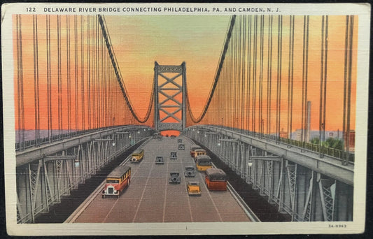 Delaware River Bridge, Connecting Philadelphia, Pennsylvania, and Camden, New Jersey - Vintage Postcard