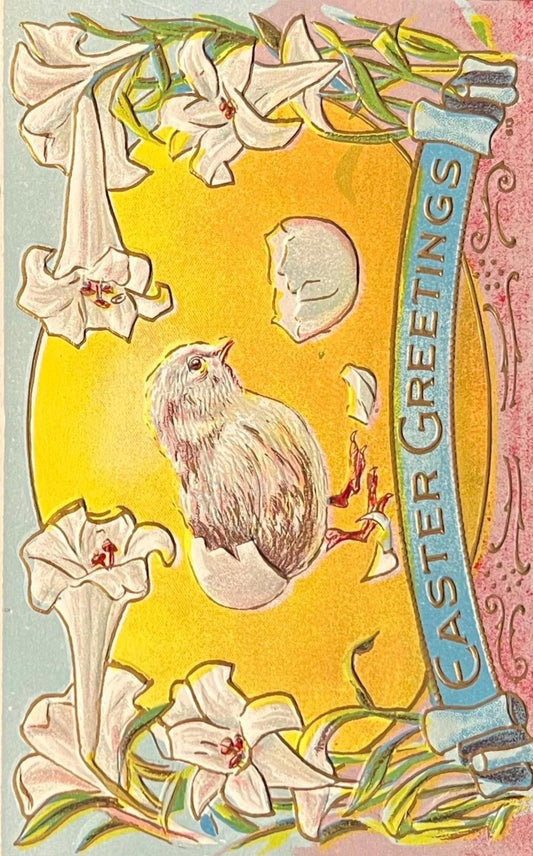 Embossed Chick with Easter Greetings - Vintage Postcard 1915