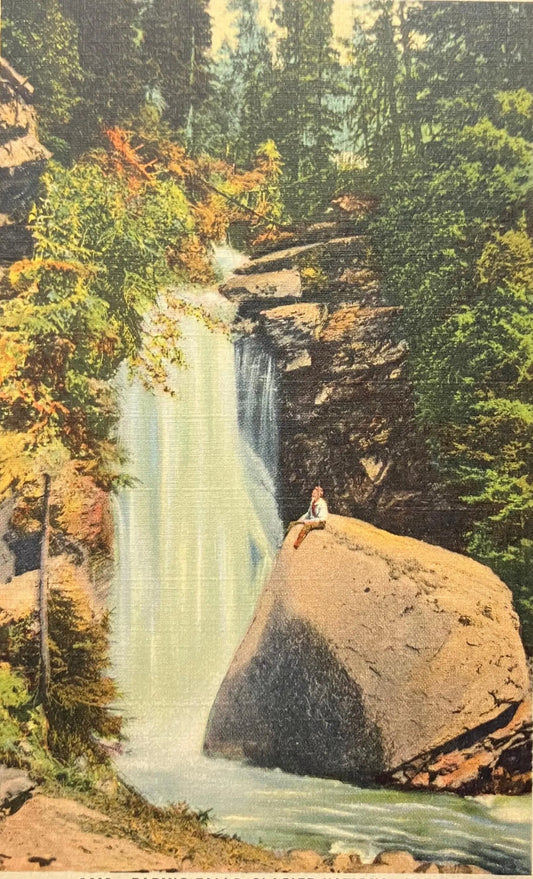 Baring Falls, Glacier National Park, Montana - Photo by Hileman - Vintage Postcard