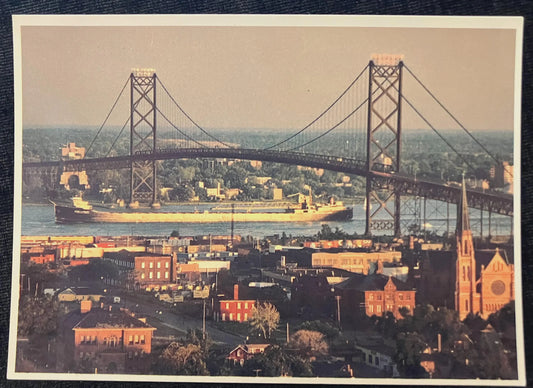 The Ambassador Bridge, Detroit, Michigan/Windsor, Ontario - Photo: Halstead / Stewart - Vintage Postcard