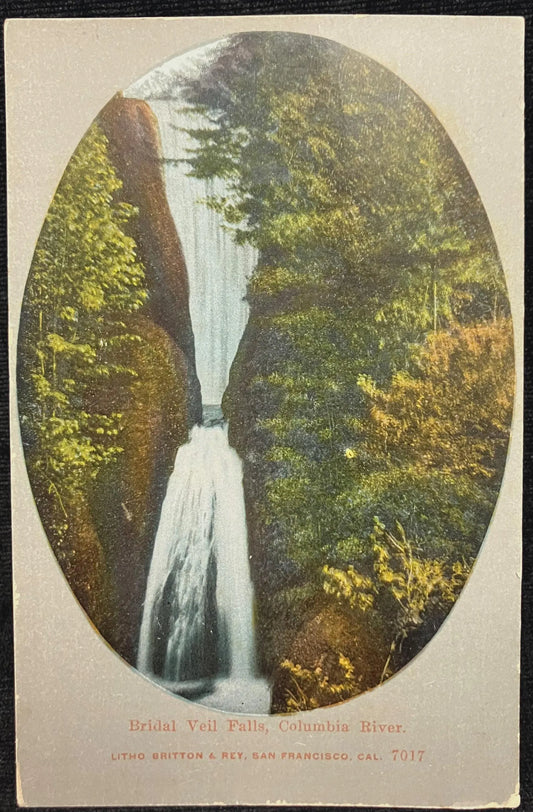 Bridal Veil Falls, Columbia River - Litho Britton & Rey, San Francisco, California - Vintage Postcard