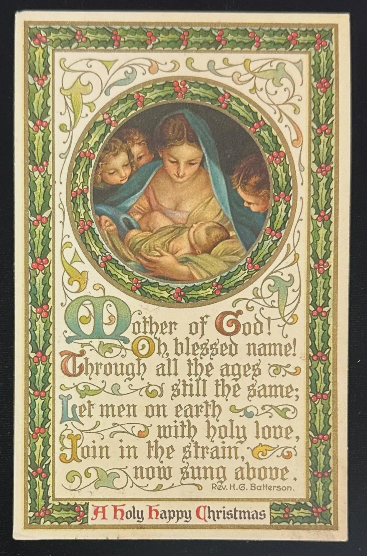 A Holy Happy Christmas - Vintage Postcard