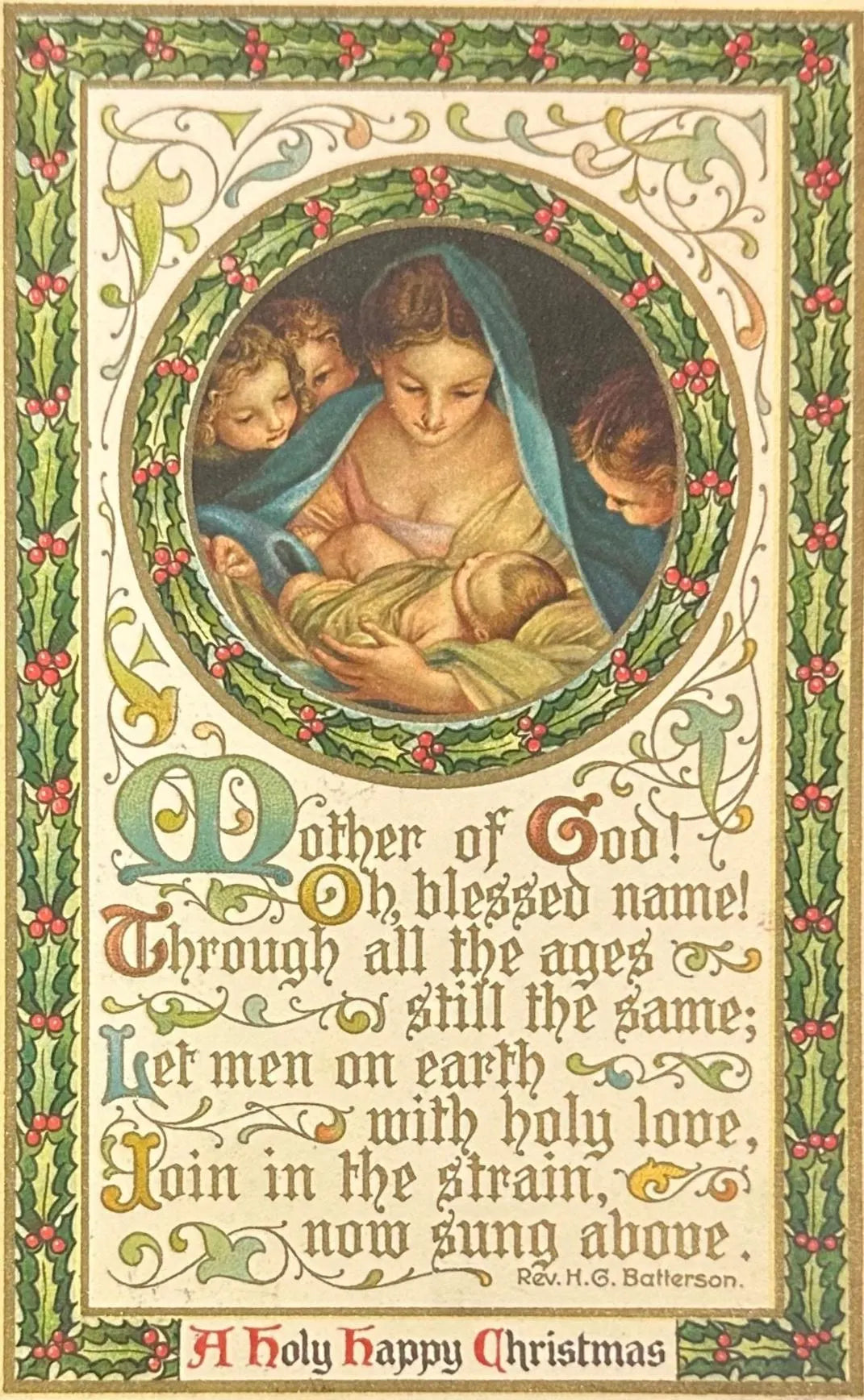 A Holy Happy Christmas - Vintage Postcard