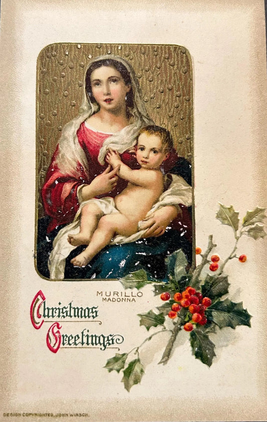 Christmas Greetings - Murillo Madonna - Holiday Postcard
