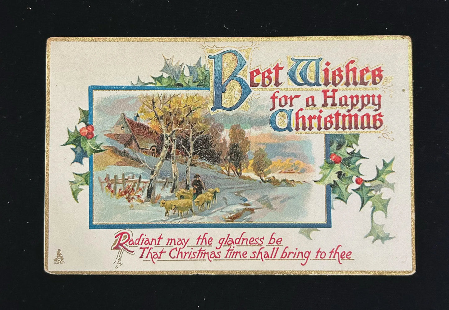 Best Wishes for a Holiday Christmas - Vintage Holiday Postcard