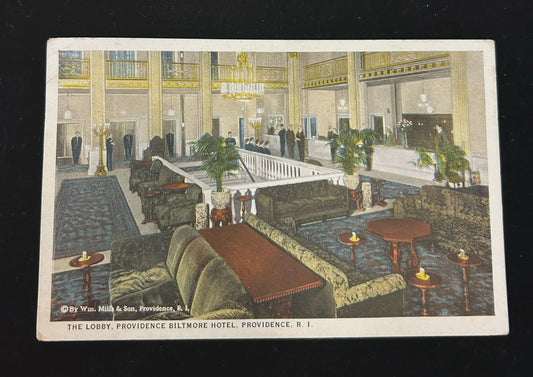 The Lobby, Providence Biltmore Hotel, Providence, Rhode Island - Vintage Postcard