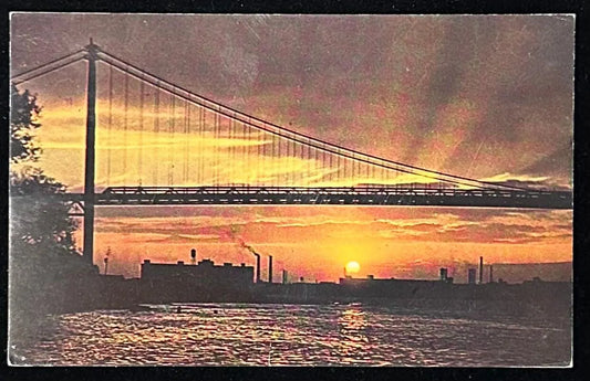 Night View of Ambassador Bridge, Canadian-American International Bridge - Vintage Postcard