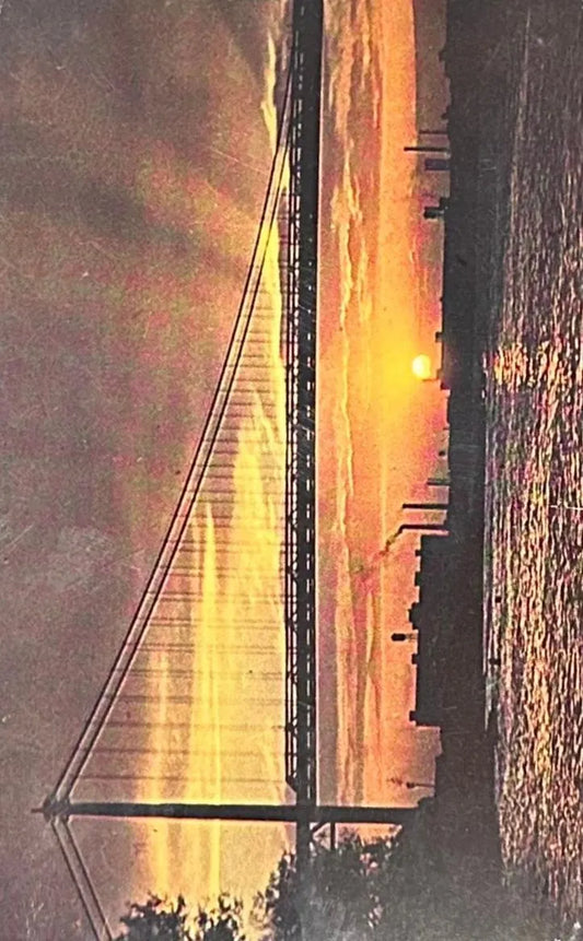 Night View of Ambassador Bridge, Canadian-American International Bridge - Vintage Postcard