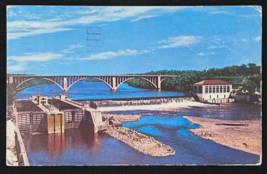 US Government Dam and Locks and Ford Bridge - Minneapolis, Minnesota - Vintage Postcard