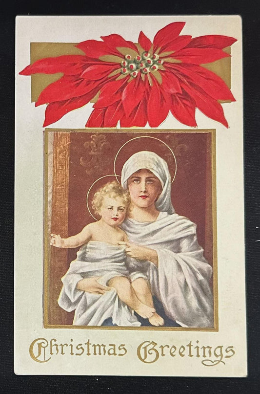 Christmas Greetings - Vintage Linen Postcard