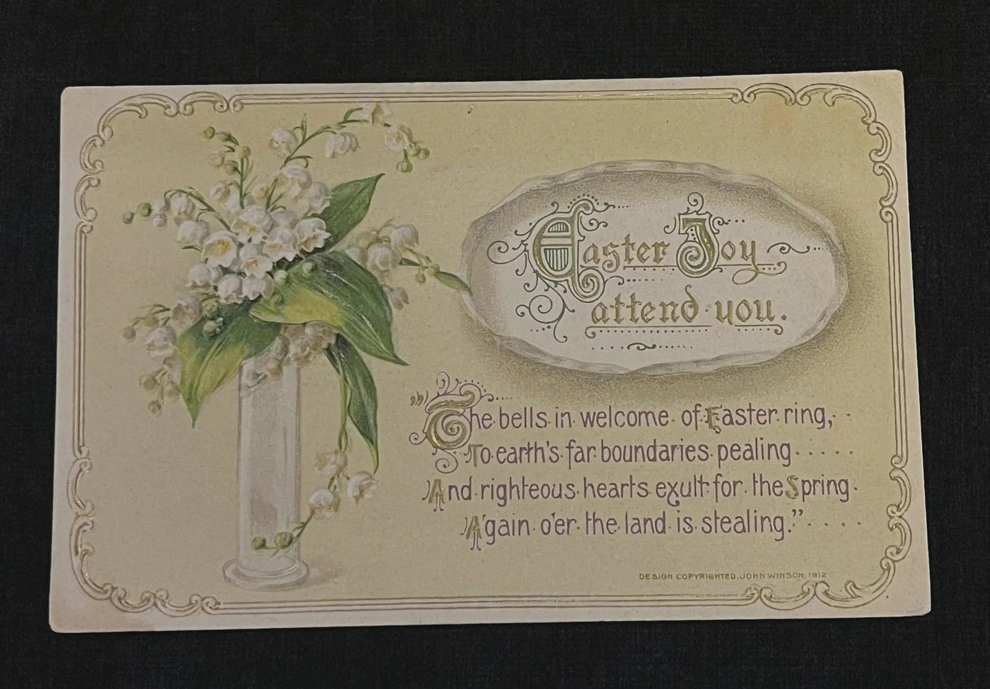 Easter Joy attend you -  Easter Verse - Vintage 1915 Embossed Easter Postcard