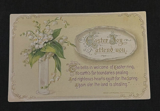 Easter Joy attend you -  Easter Verse - Vintage 1915 Embossed Easter Postcard