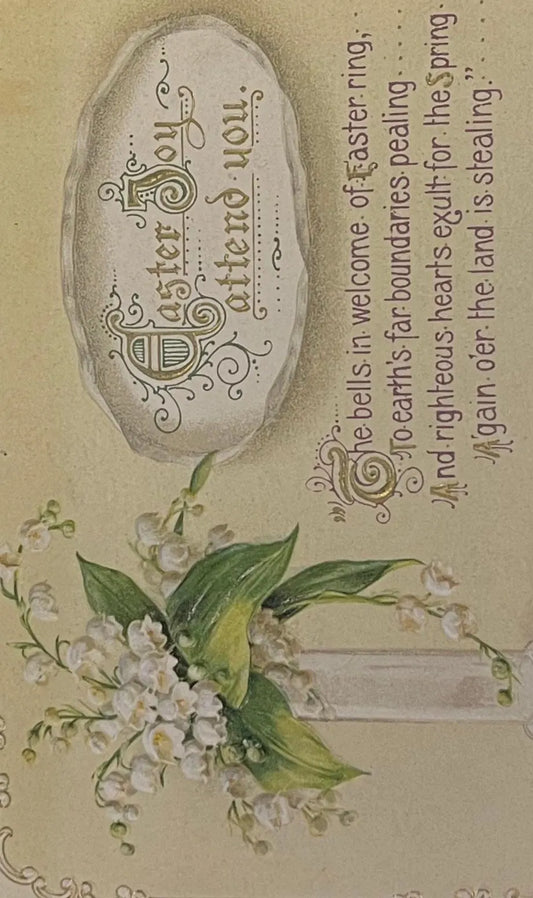 Easter Joy attend you -  Easter Verse - Vintage 1915 Embossed Easter Postcard
